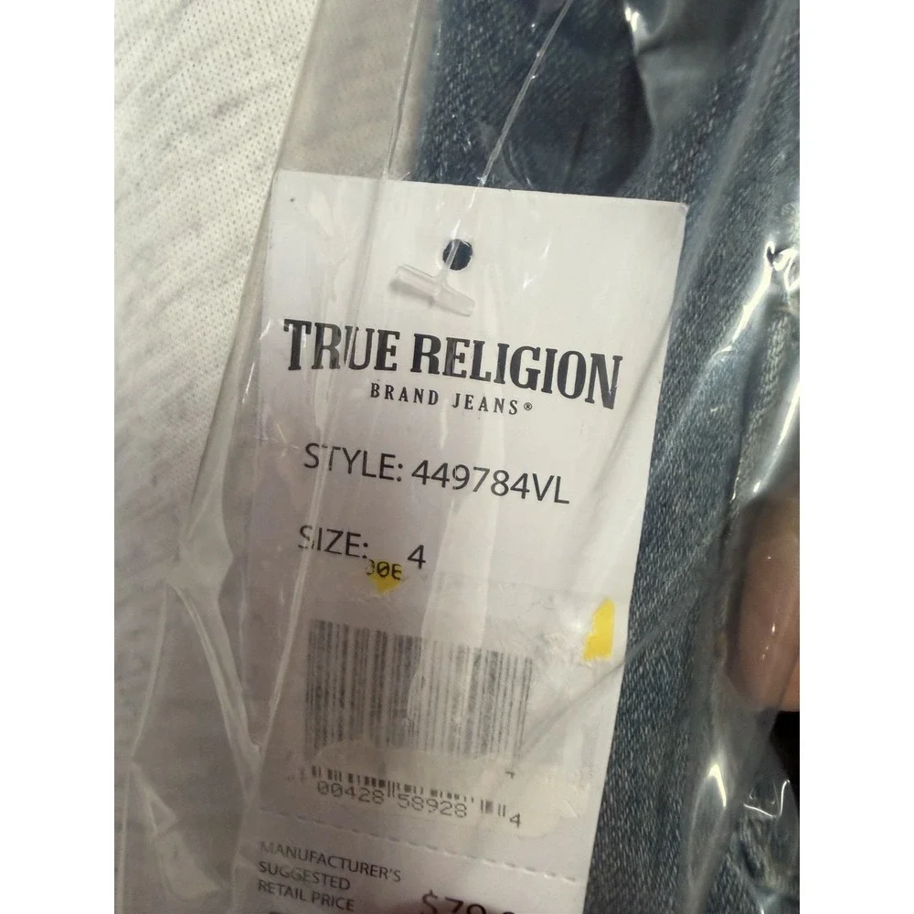 NWT True Religion Denim Leila Mid Rise Wide Leg 4 Bling Cargo Pocket A4-99